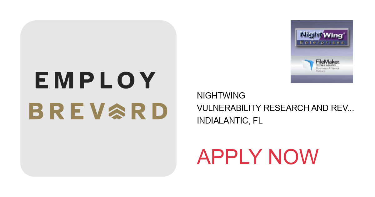 Apply to Vulnerability Research and Reverse Engineer (Onsite) position with Nightwing in Indialantic, FL