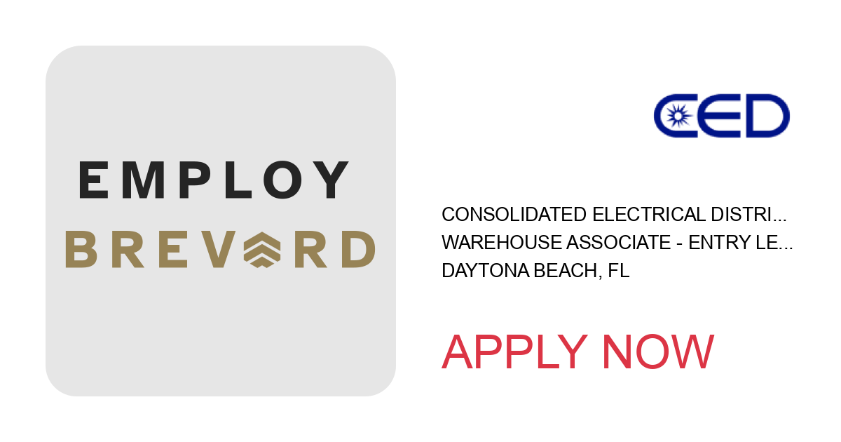 Apply to Warehouse Associate - Entry Level position with Consolidated Electrical Distributors in Daytona Beach, FL