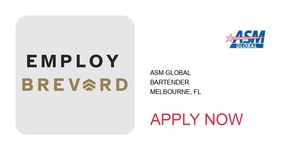 Apply to Bartender position with ASM Global in Melbourne, FL