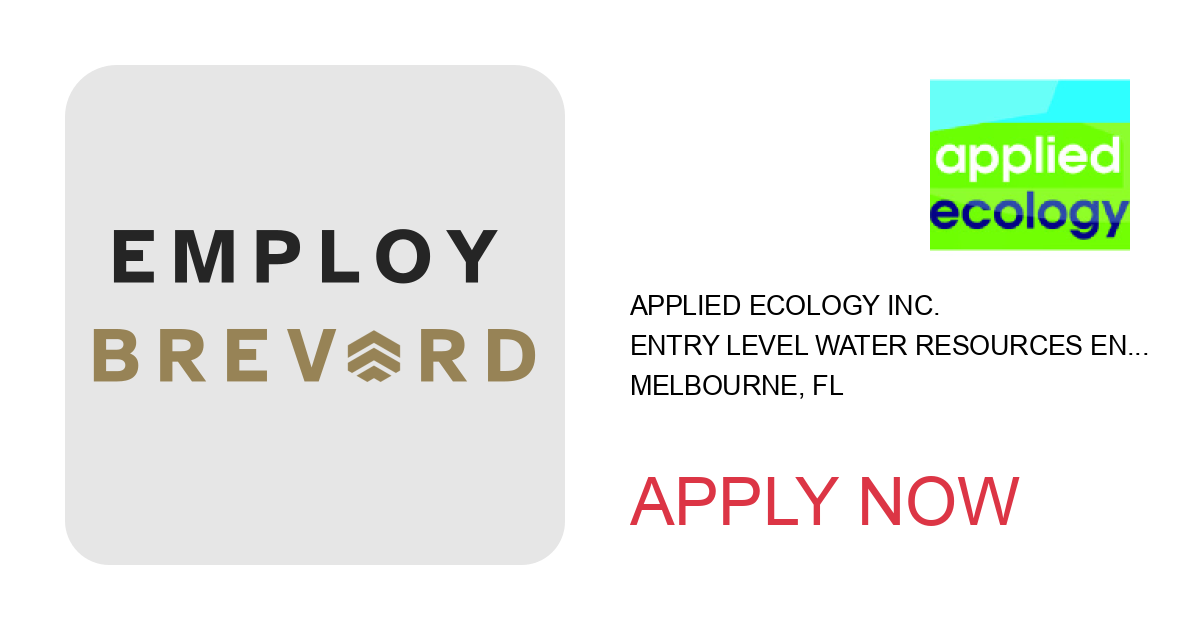 Apply to Entry Level Water Resources Engineer position with Applied Ecology Inc. in Melbourne, FL