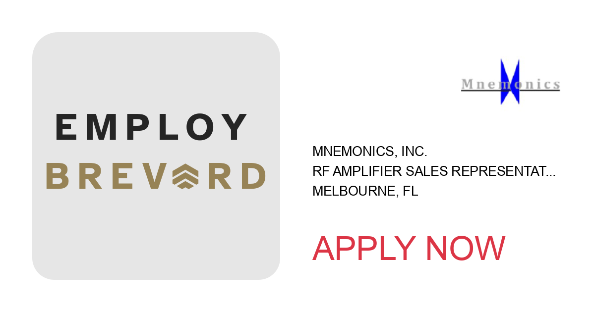 Apply to RF Amplifier Sales Representative position with MNEMONICS, INC. in Melbourne, FL