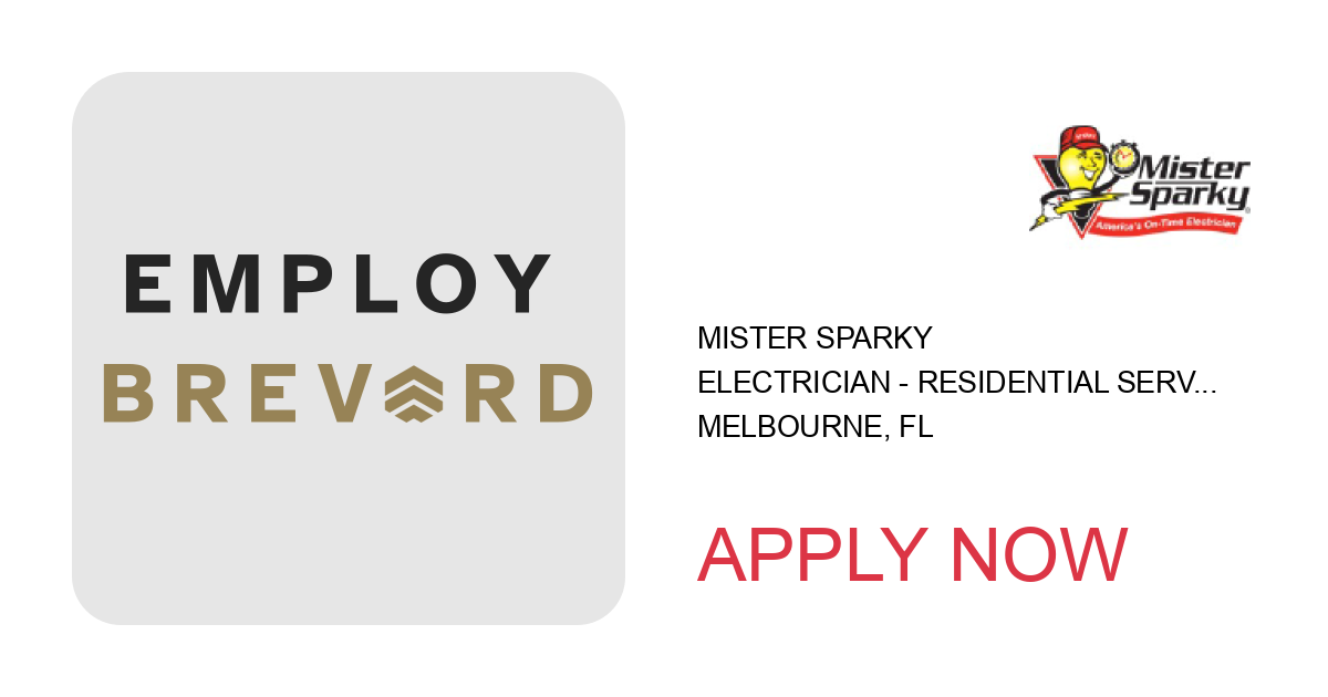 Apply to Electrician - Residential Service position with Mister Sparky in Melbourne, FL