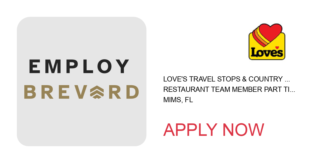 Apply to Restaurant Team Member Part Time position with Love's Travel Stops & Country Stores in Mims, FL