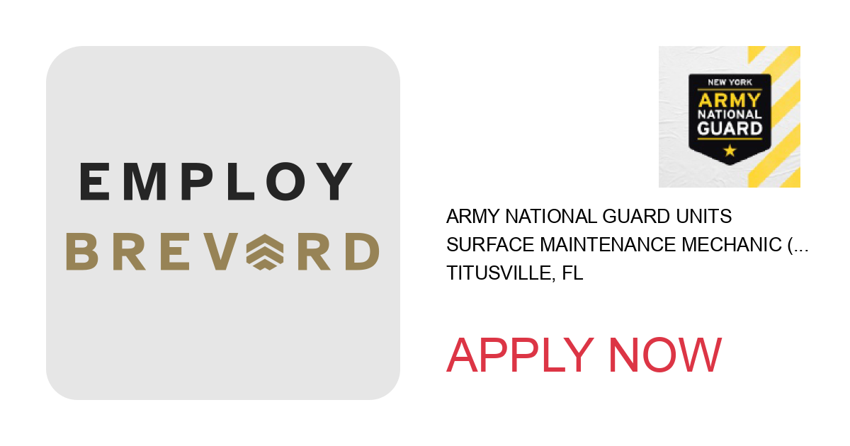 Apply to SURFACE MAINTENANCE MECHANIC (TITLE 32) position with Army National Guard Units in Titusville, FL