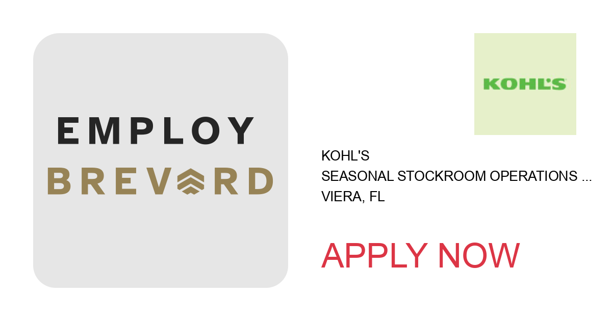 Apply to Seasonal Stockroom Operations Associate position with Kohl's in Viera, FL