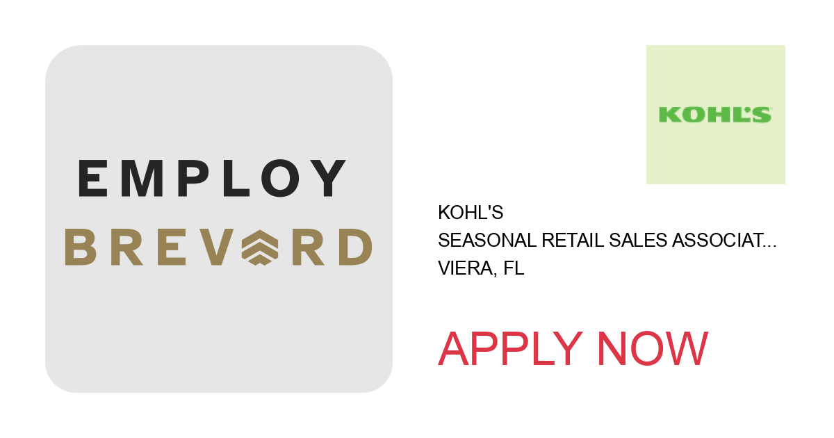 Apply to Seasonal Retail Sales Associate position with Kohl's in Viera, FL