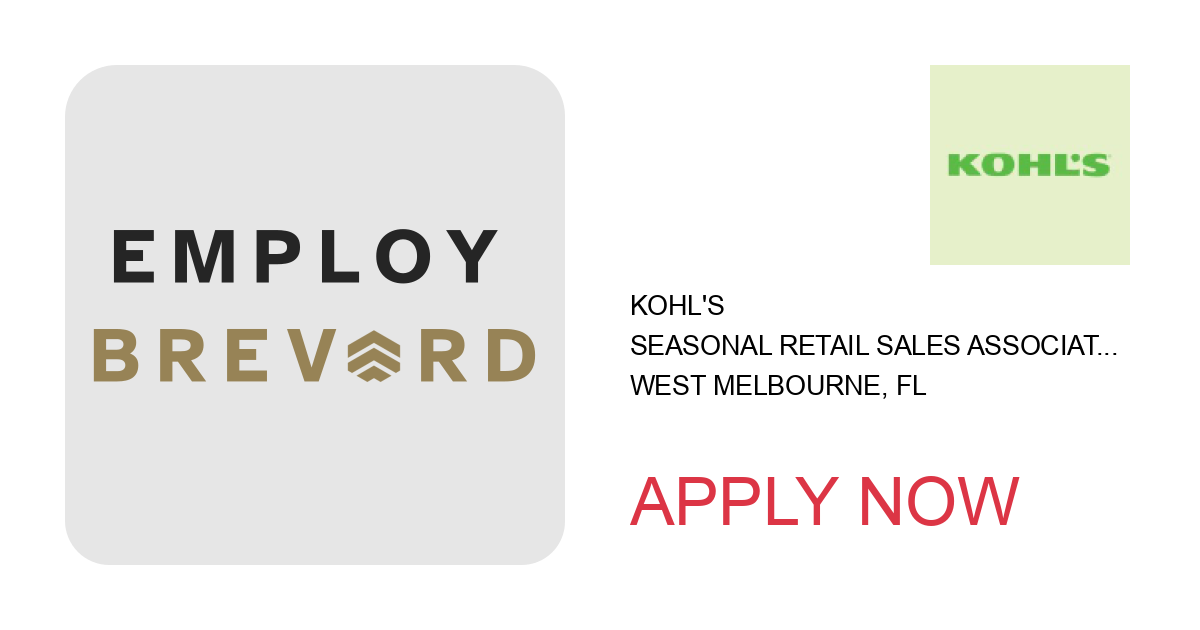 Apply to Seasonal Retail Sales Associate position with Kohl's in West Melbourne, FL