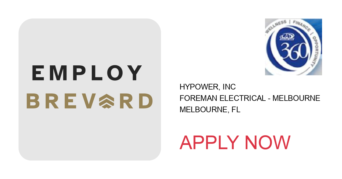 Apply to Foreman Electrical - Melbourne position with Hypower, Inc in Melbourne, FL