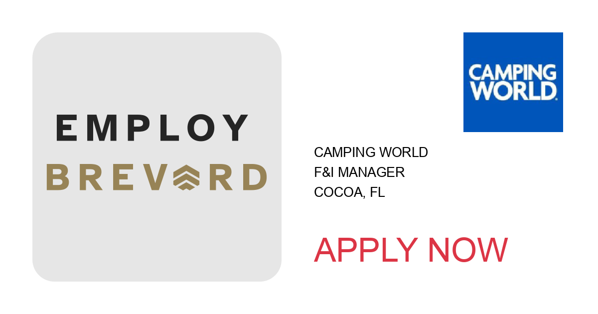 Apply to F&I Manager position with Camping World in Cocoa, FL