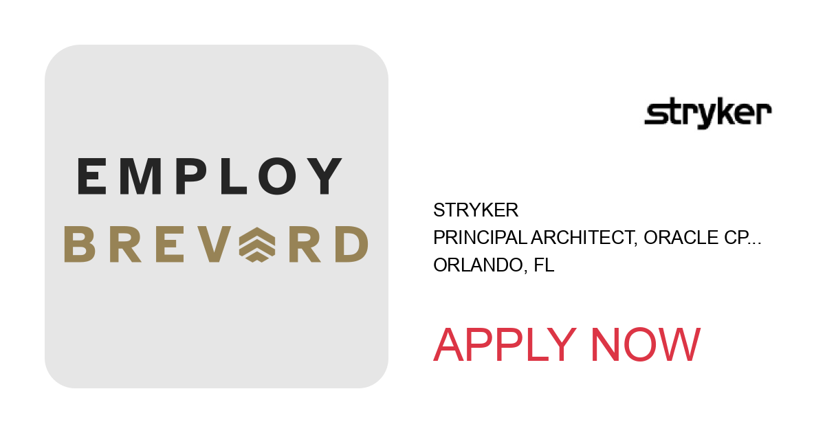 Apply to Principal Architect, Oracle CPQ position with Stryker in Orlando, FL