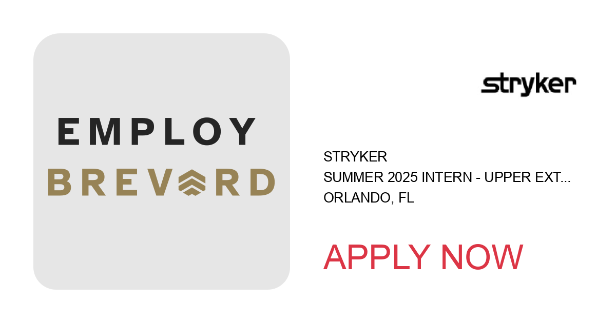 Apply to Summer 2025 Intern - Upper Extremities Sales - Orlando, FL position with Stryker in Orlando, FL