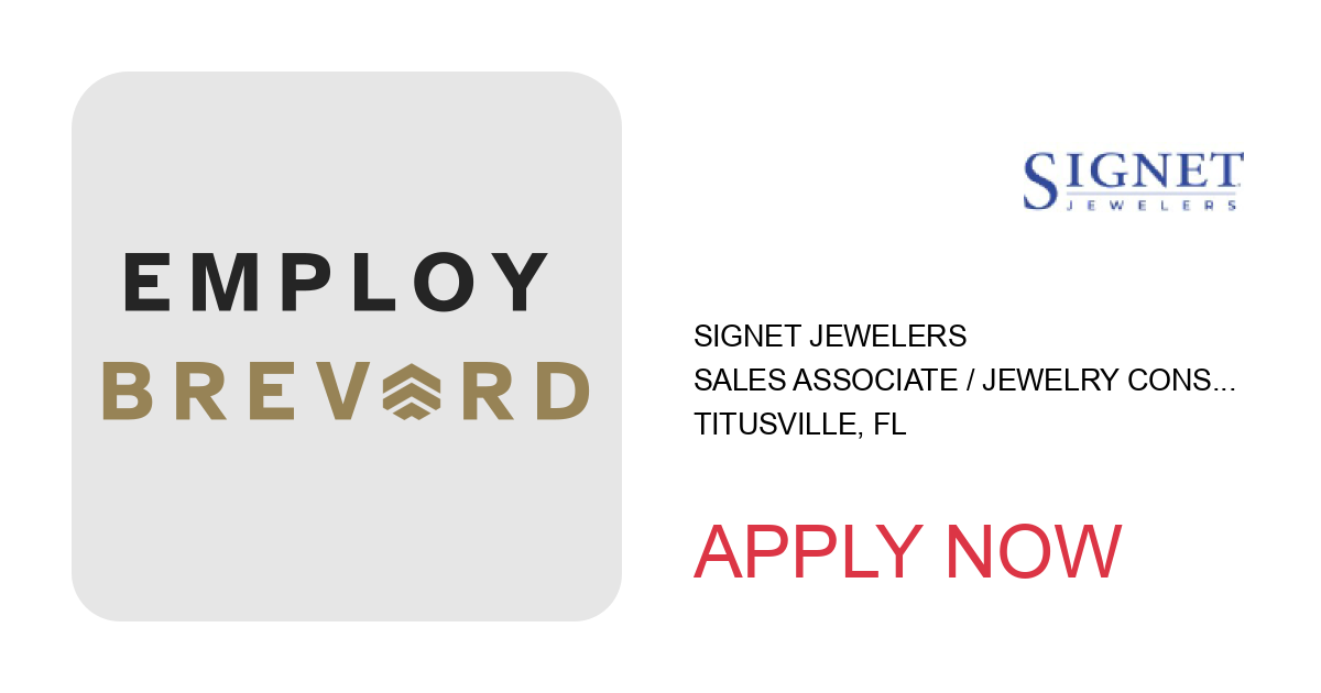 Apply to Sales Associate / Jewelry Consultant - Kay - Crossroads Marketplace - Titusville, FL position with Signet Jewelers in Titusville, FL