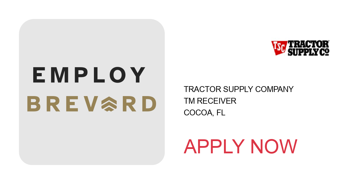 Apply to TM Receiver position with Tractor Supply Company in Cocoa, FL