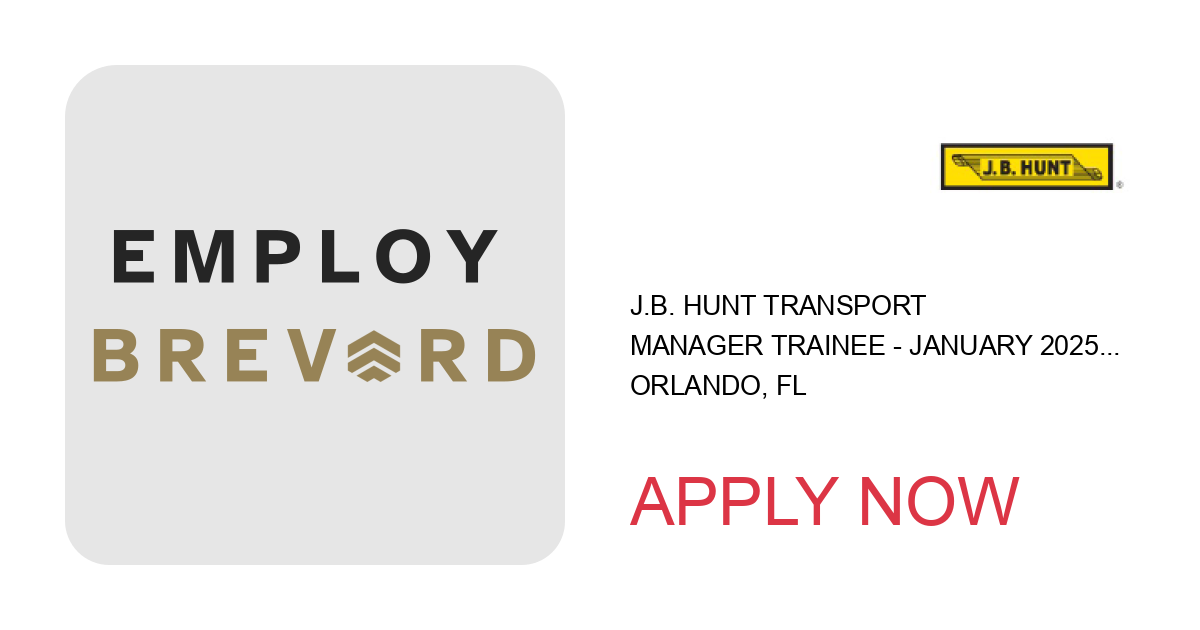 Apply to Manager Trainee - January 2025 Start position with J.B. Hunt Transport in Orlando, FL