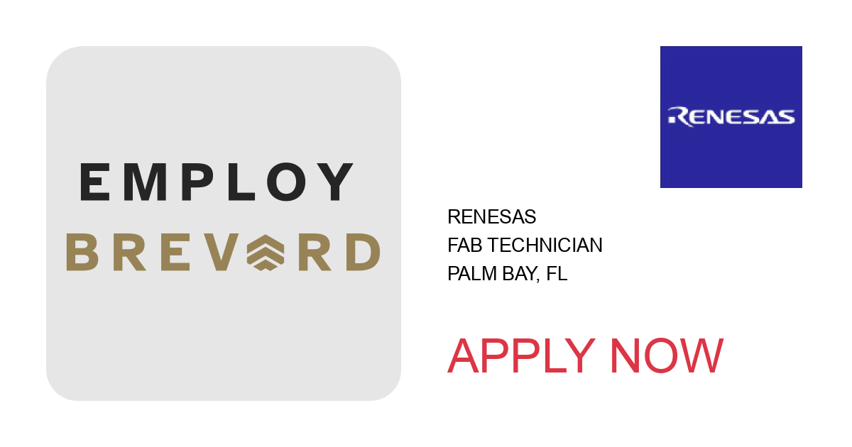 Apply to Fab Technician position with Renesas in Palm Bay, FL