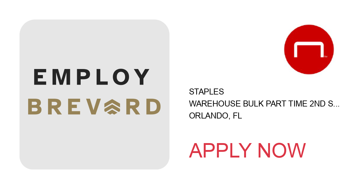 Apply to Warehouse Bulk Part Time 2nd Shift position with Staples in Orlando, FL