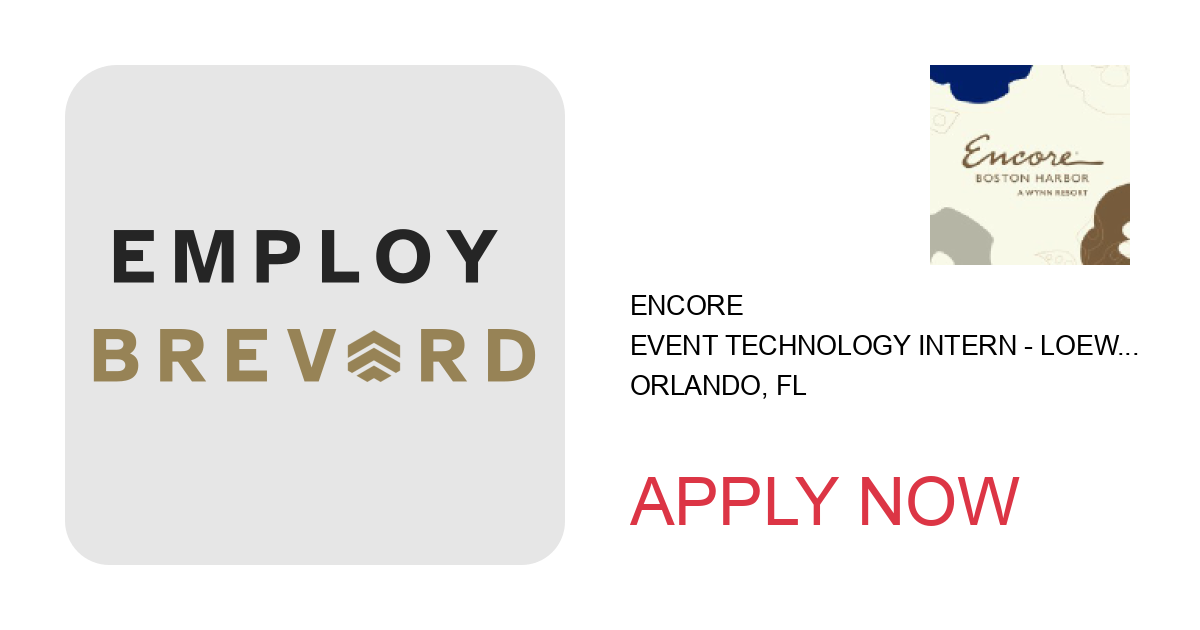 Apply to Event Technology Intern - Loews Sapphire Falls/Royal Pacific Fall Semester, Orlando, FL position with Encore in Orlando, FL