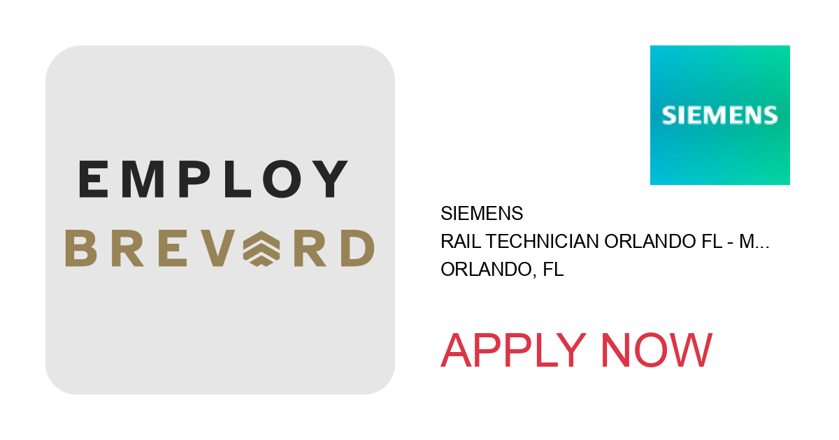 Apply to Rail Technician Orlando FL - Mobility Customer Service position with Siemens in Orlando, FL