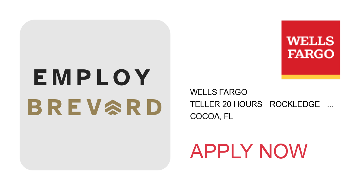 Apply to Teller 20 Hours - Rockledge - Merritt Island - Cape Canaveral - Cocoa position with Wells Fargo in Cocoa, FL