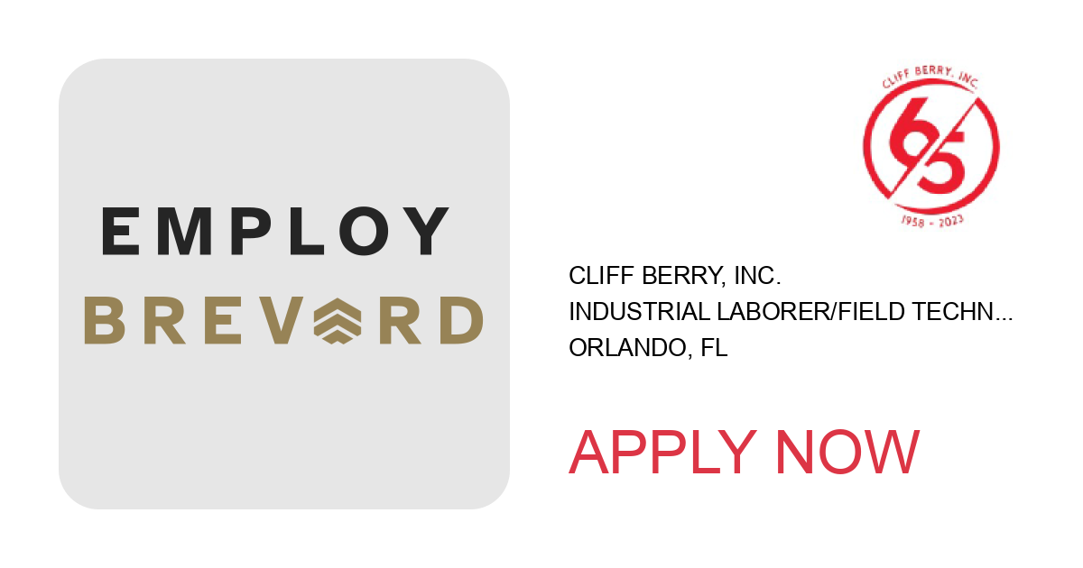 Apply to Industrial Laborer/Field Technician position with Cliff Berry, Inc. in Orlando, FL