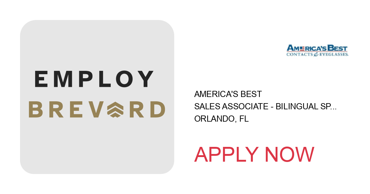 Apply to Sales Associate - Bilingual Spanish position with America's Best in Orlando, FL