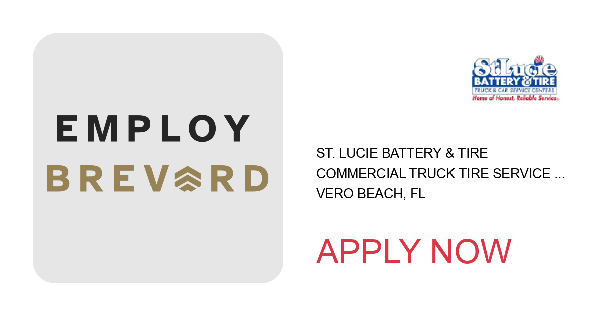 Apply to Commercial Truck Tire Service Technician position with St. Lucie Battery & Tire in Vero Beach, FL