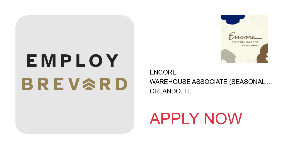 Apply to Warehouse Associate (Seasonal Full Time) Orlando Branch Office position with Encore in Orlando, FL