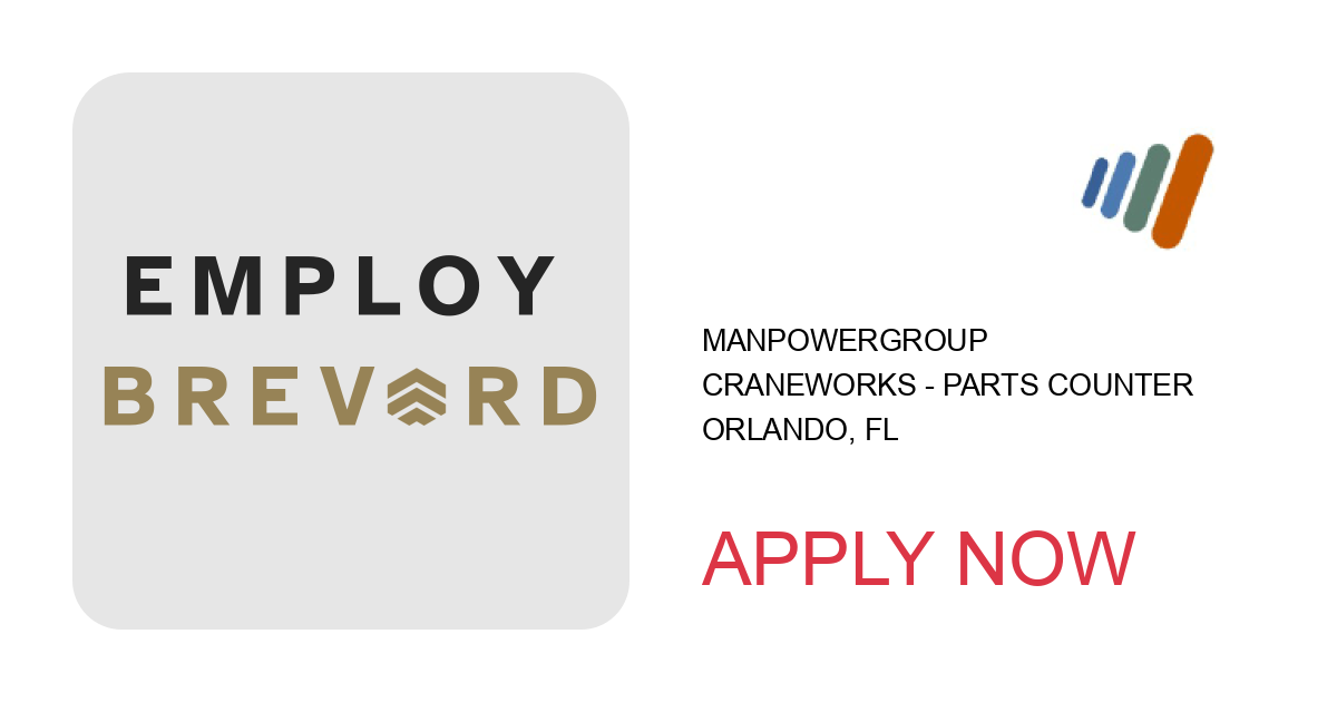 Apply to CraneWorks - Parts Counter position with ManpowerGroup in Orlando, FL