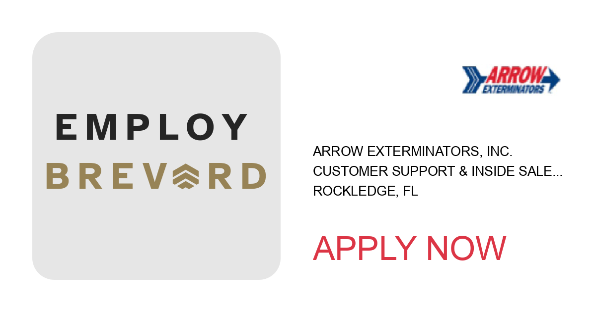 Apply to Customer Support & Inside Sales Specialist position with Arrow Exterminators, Inc. in Rockledge, FL