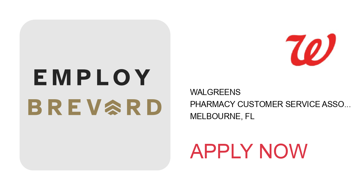 Apply to Pharmacy Customer Service Associate position with Walgreens in Melbourne, FL