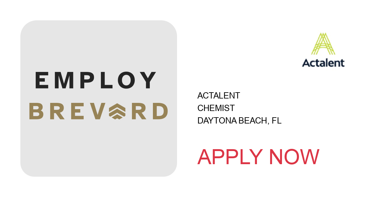 Apply to Chemist position with Actalent in Daytona Beach, FL