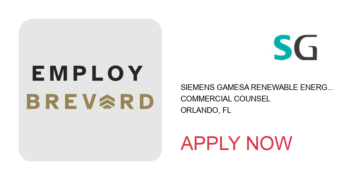 Apply to Commercial Counsel position with Siemens Gamesa Renewable Energy in Orlando, FL