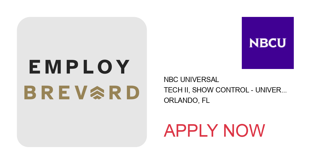 Apply to Tech II, Show Control - Universal Epic Universe position with NBC Universal in Orlando, FL