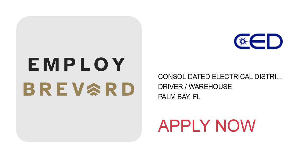 Apply to Driver / Warehouse position with Consolidated Electrical Distributors in Palm Bay, FL